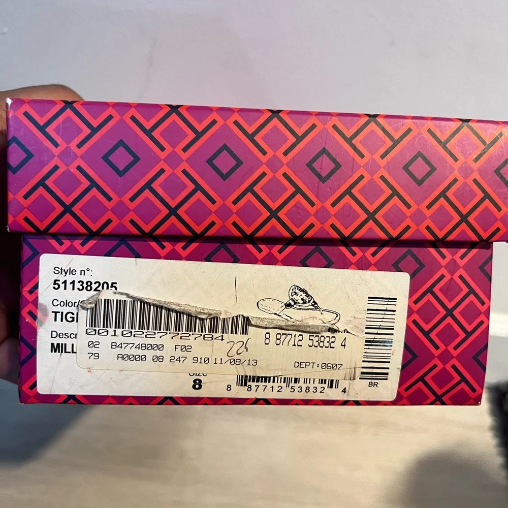 Tory Burch Nude Thong Sandal with Pink, Green, Yellow & Black Logo - Picture 5 of 5